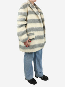 Raey Cream and grey striped wool-blend coat - size UK 12