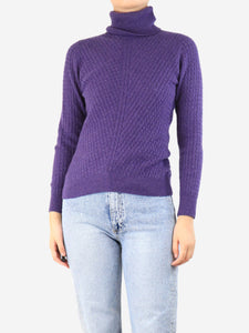 Loro Piana Purple cable-knit funnel-neck jumper - size UK 12
