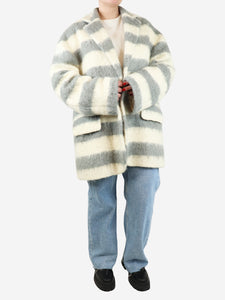 Raey Cream and grey striped wool-blend coat - size UK 12