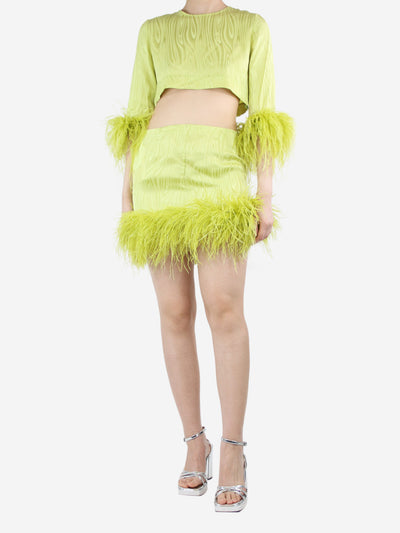 Green ostrich feathered crop top and mini skirt - size UK 8 Sets Taller Marmo 