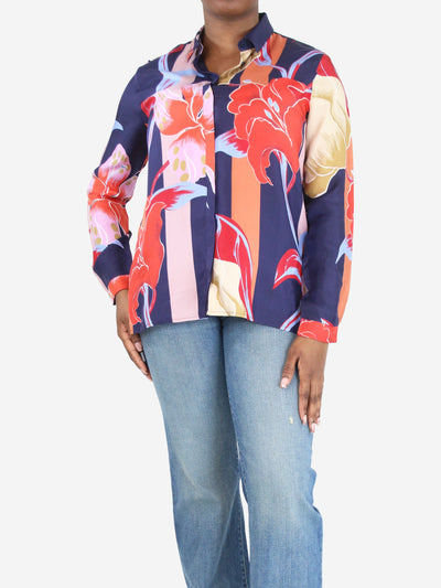 Blue and red floral silk shirt - size UK 12 Tops Etro 