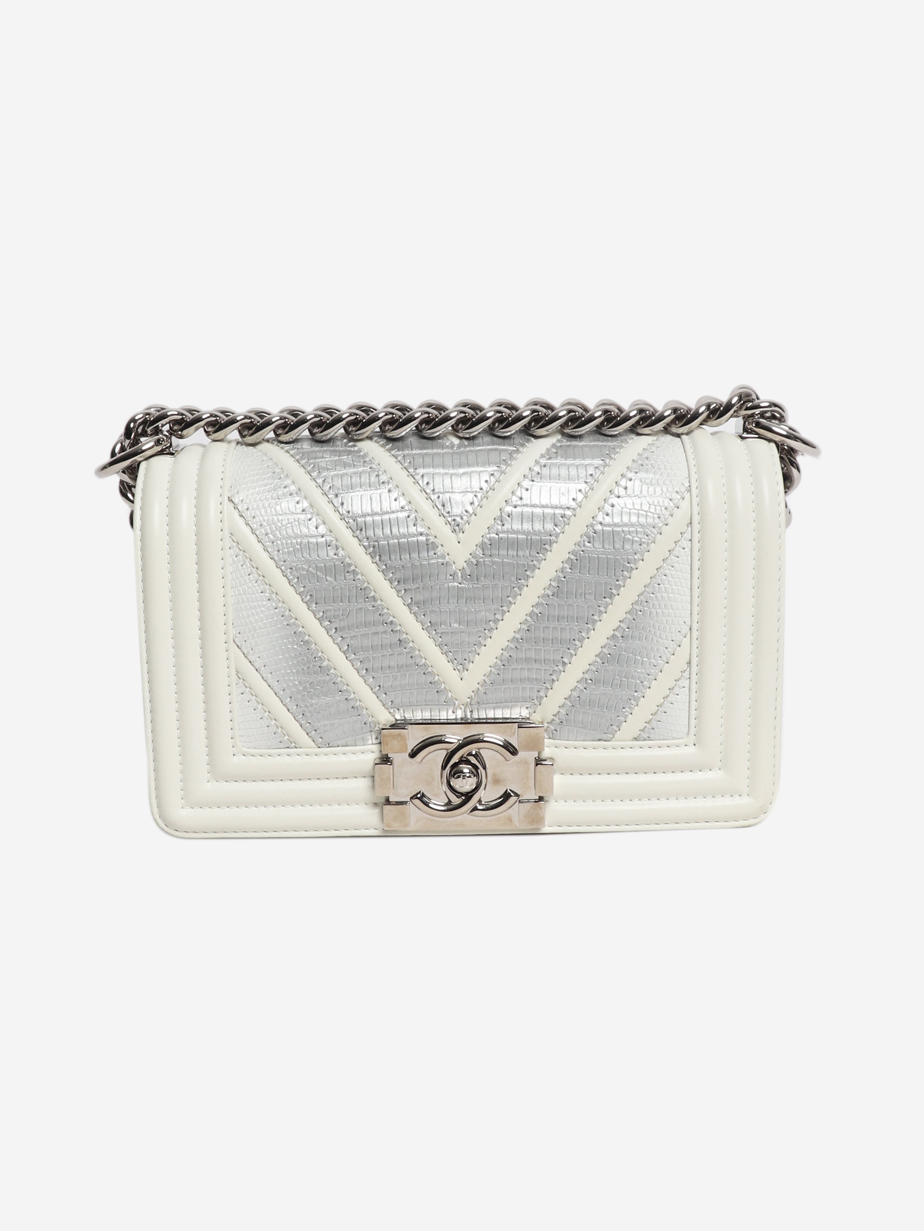 White 2016 small chevron lizard Boy bag