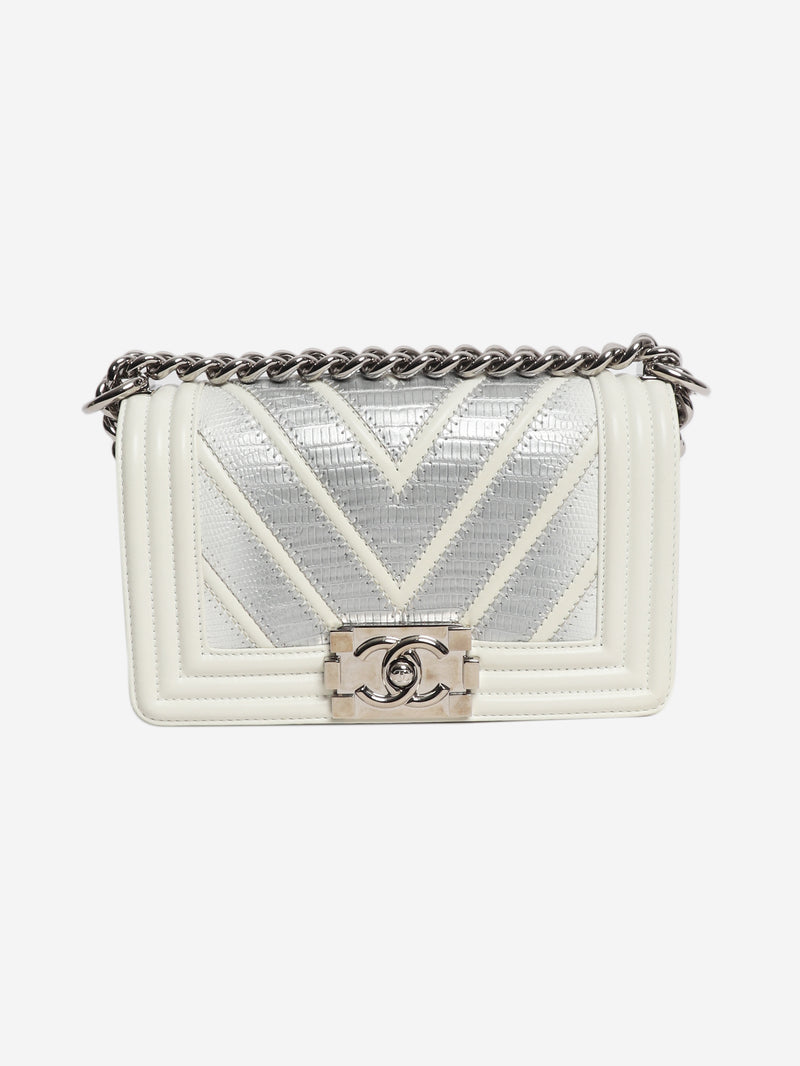 White 2016 small chevron lizard Boy bag