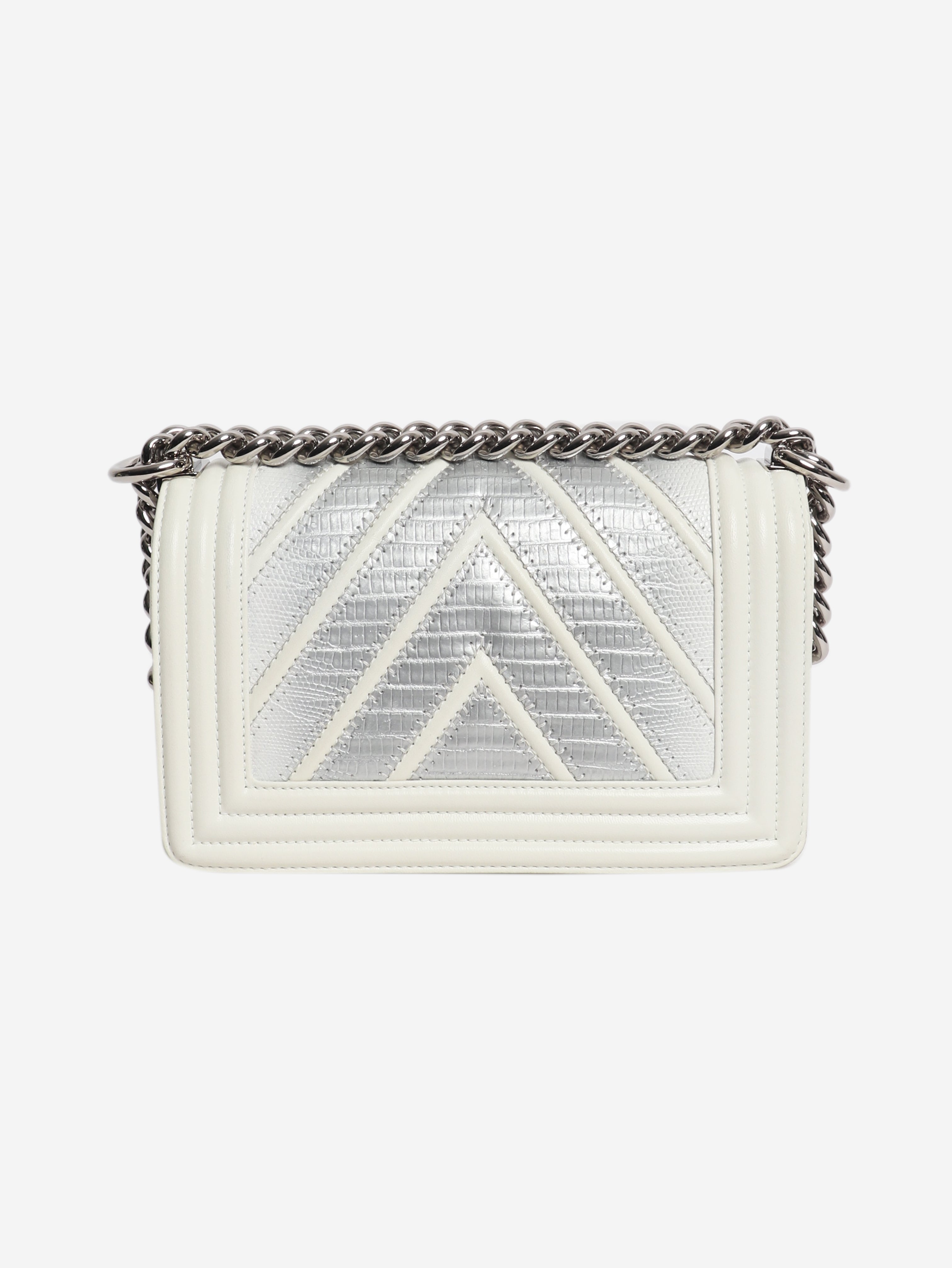 White 2016 small chevron lizard Boy bag