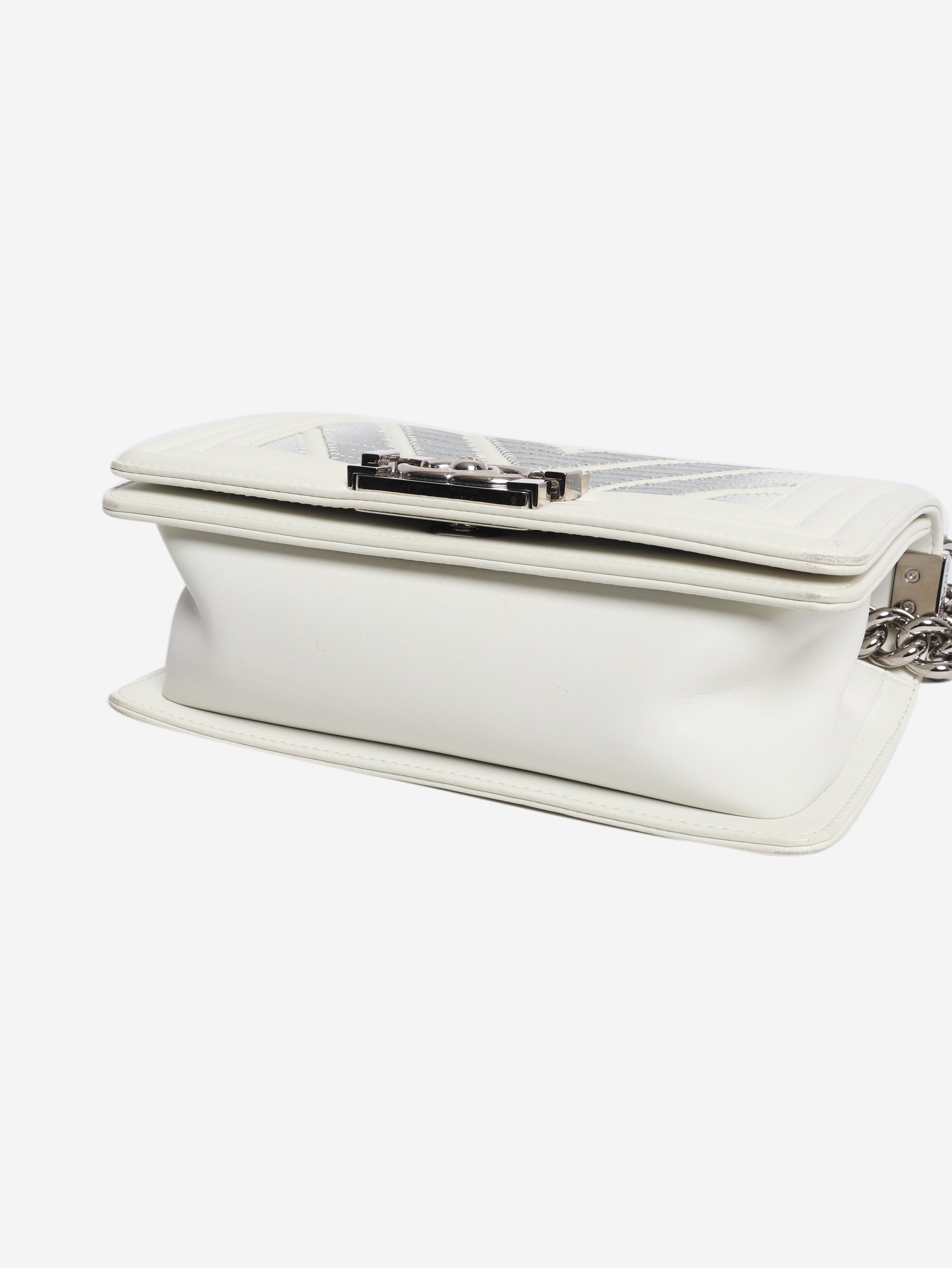 White 2016 small chevron lizard Boy bag