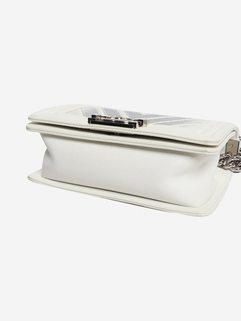 White 2016 small chevron lizard Boy bag