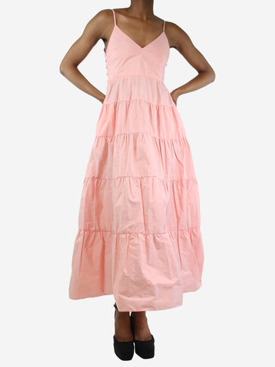 Pink sleeveless tiered midi dress - size UK 8 Dresses Maje 