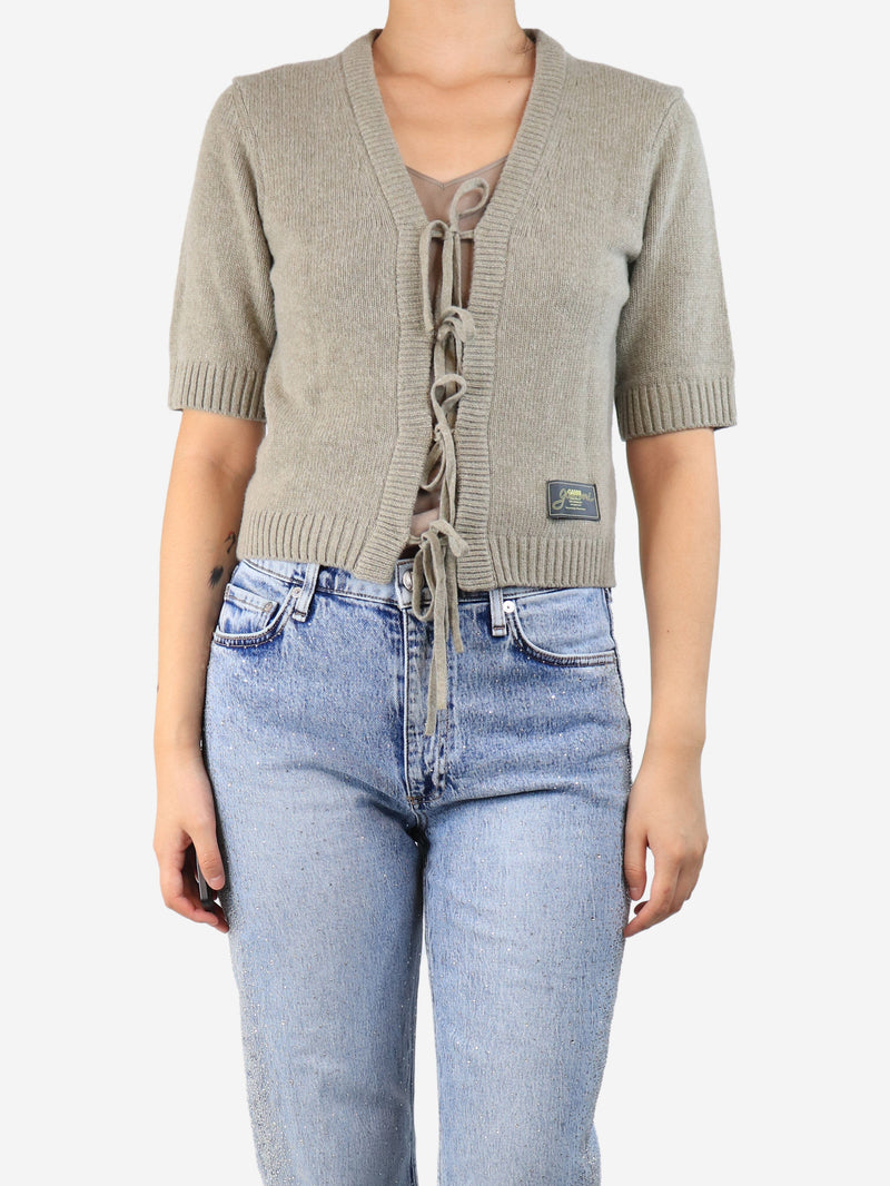 Sage green cropped tie-front cardigan - size S
