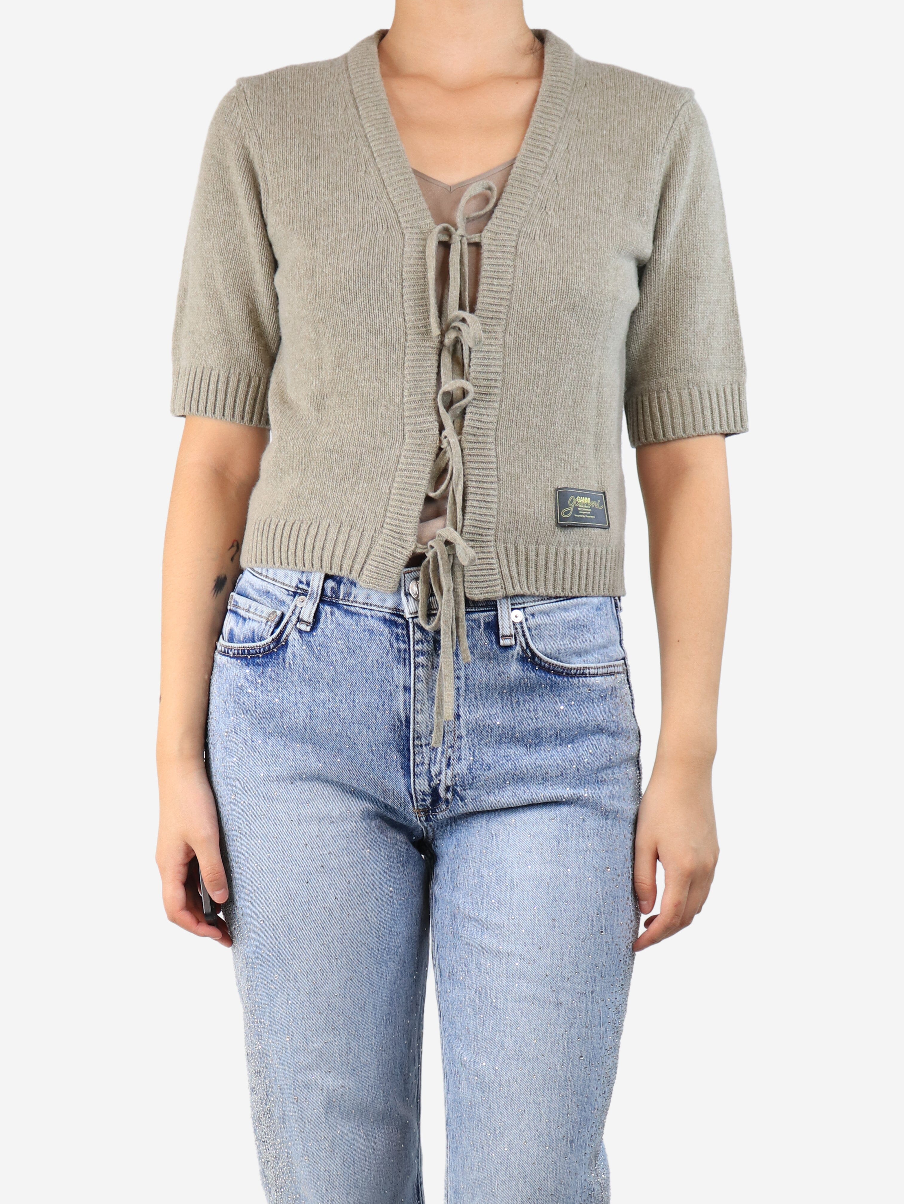 Sage green cropped tie-front cardigan - size S Knitwear Ganni 