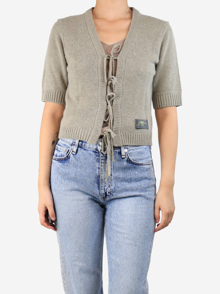Sage green cropped tie-front cardigan - size S product image