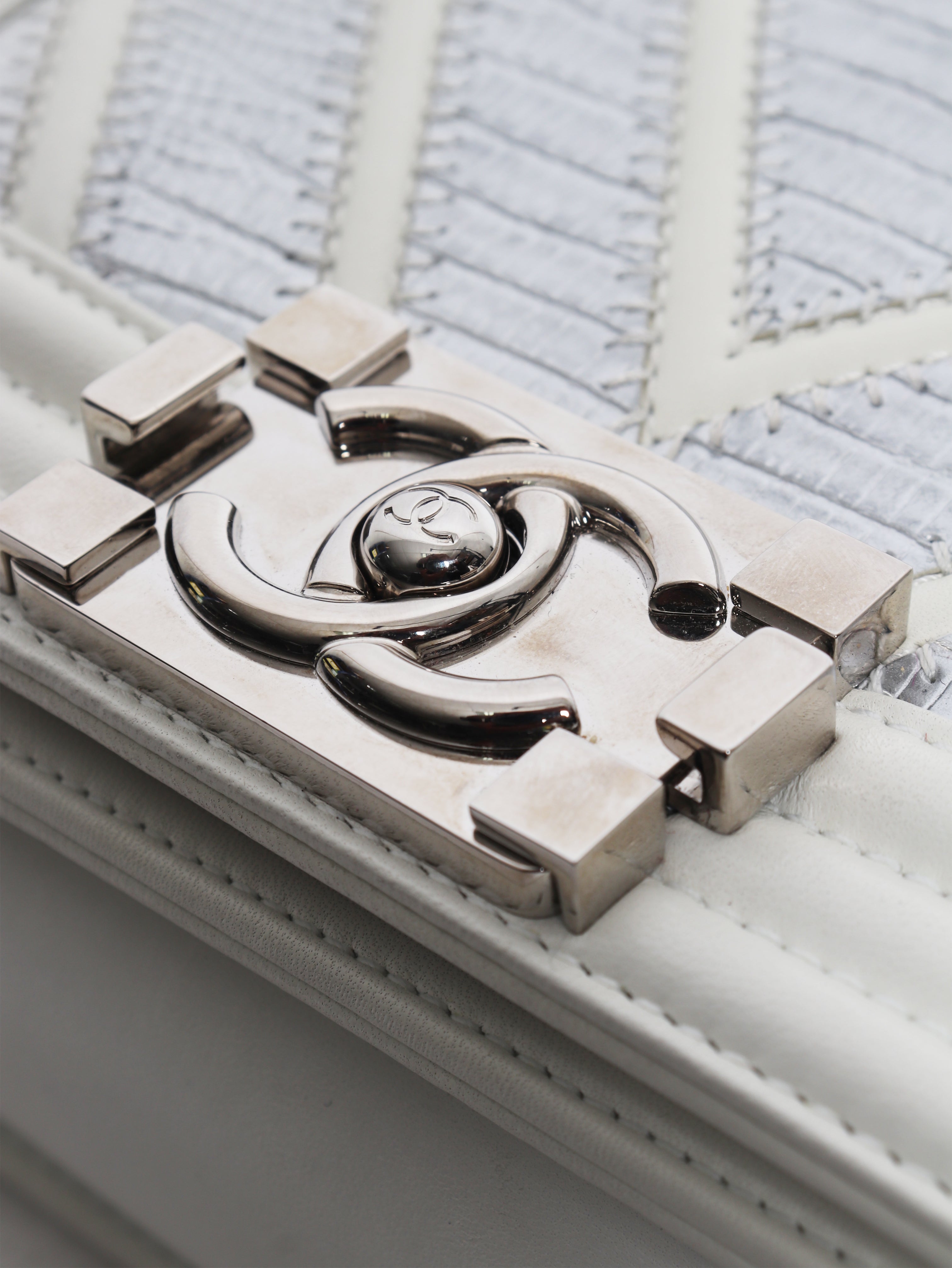 White 2016 small chevron lizard Boy bag