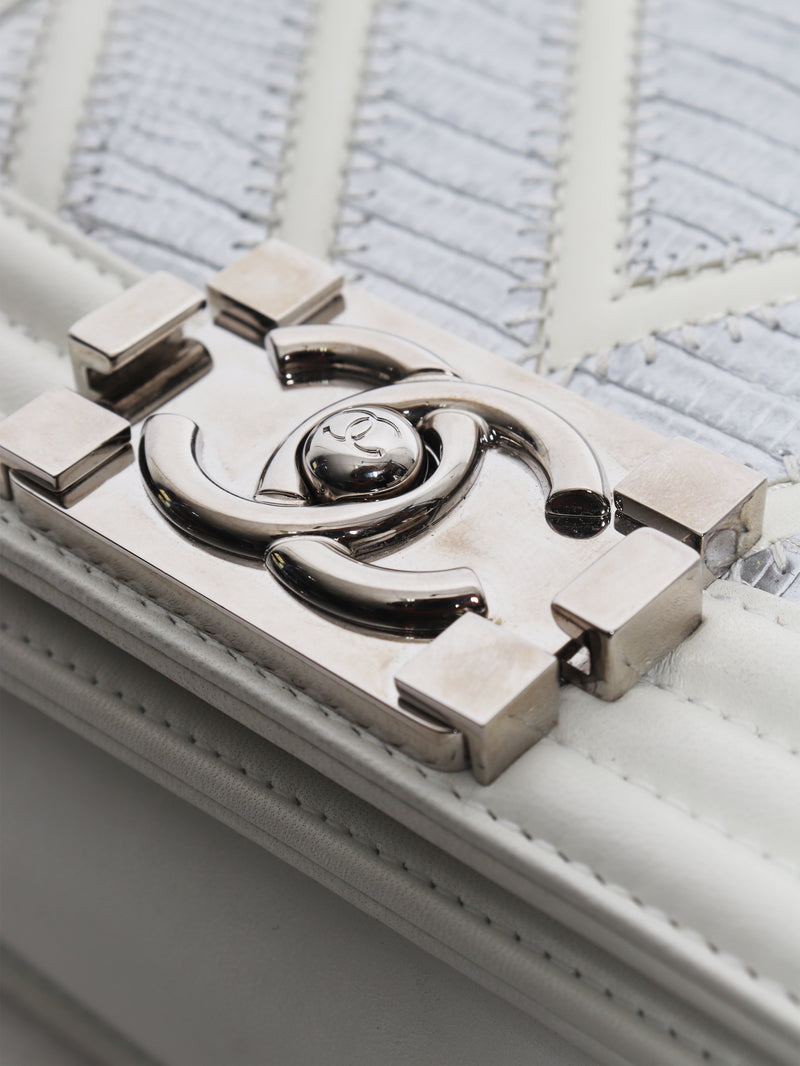 White 2016 small chevron lizard Boy bag