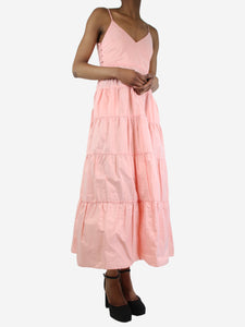 Maje Pink sleeveless tiered midi dress - size UK 8