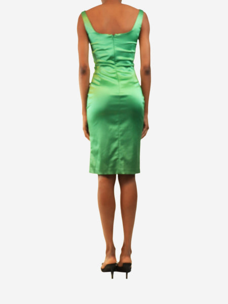 Green sleeveless satin midi dress - size UK 6 alternate image