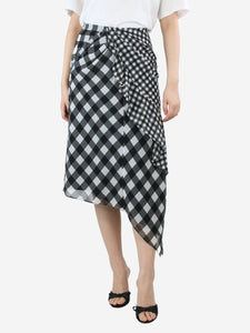 self-portrait Black checkered asymmetric midi skirt - size UK 8