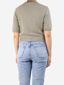 Ganni Sage green cropped tie-front cardigan - size S