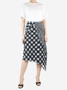 self-portrait Black checkered asymmetric midi skirt - size UK 8