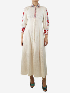 Beulah White embroidered maxi dress - size UK 8