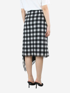 self-portrait Black checkered asymmetric midi skirt - size UK 8