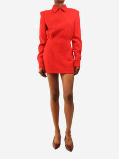 Red crepe long sleeve mini dress - size UK 8 Dresses Rowen Rose 