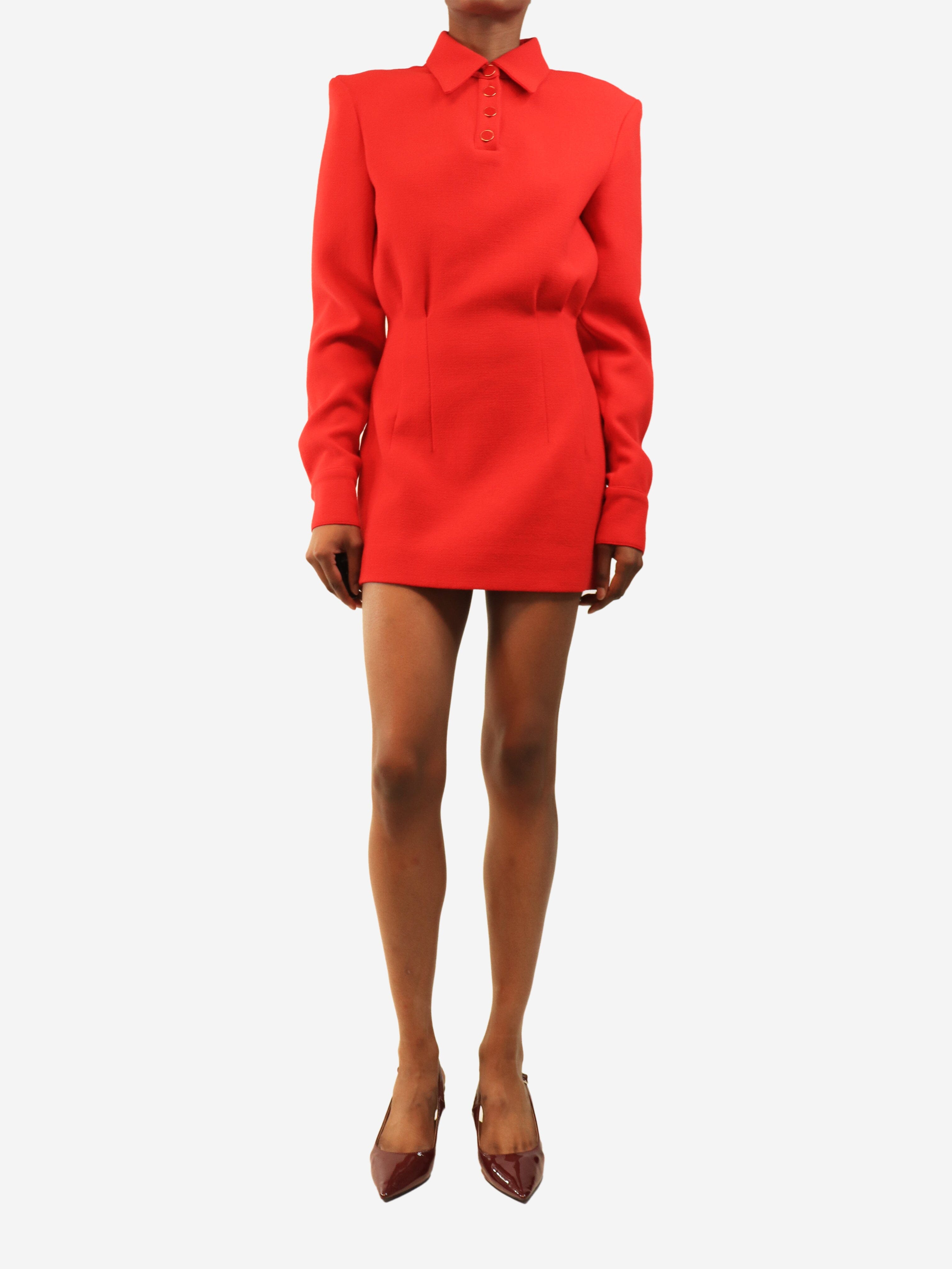 Red crepe long sleeve mini dress - size UK 8 Dresses Rowen Rose 