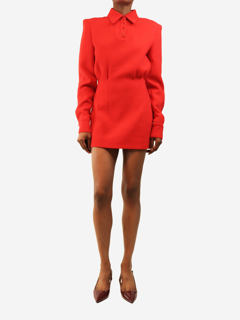 Red crepe long sleeve mini dress - size UK 8 Dresses Rowen Rose 