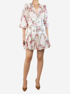 Zimmermann White floral printed mini dress - size UK 10