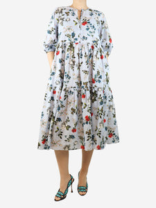 Erdem Light blue floral printed midi dress - size UK 8