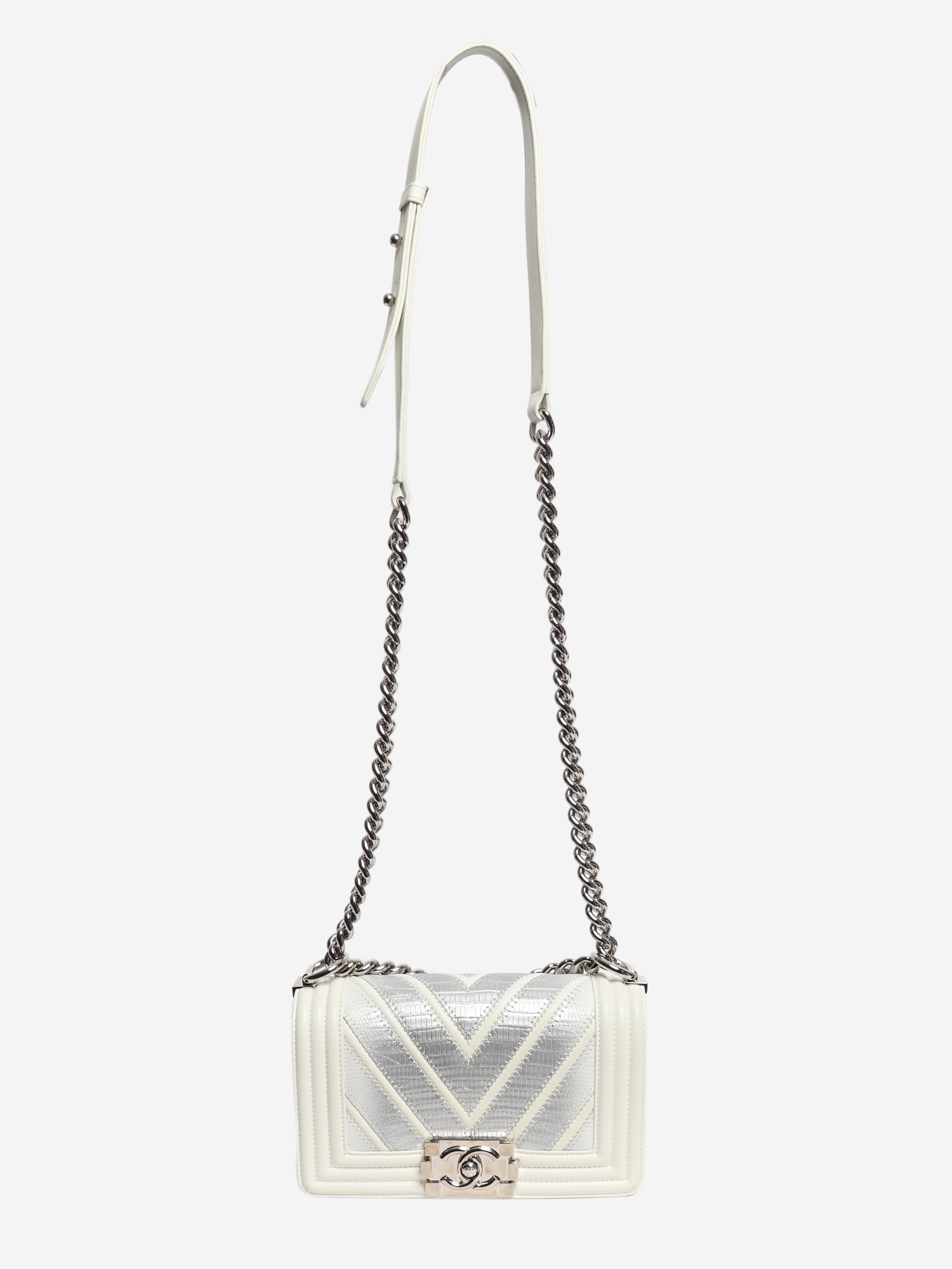 White 2016 small chevron lizard Boy bag