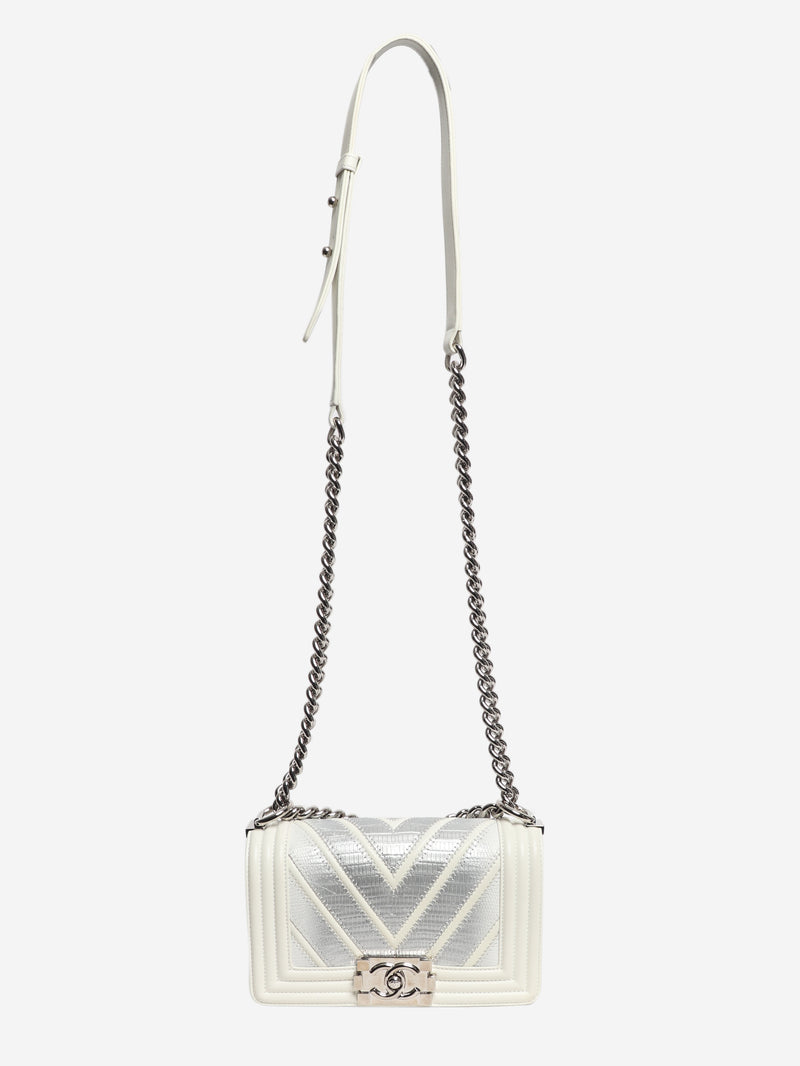 White 2016 small chevron lizard Boy bag
