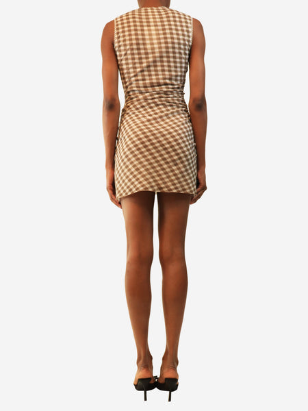 Brown and white plaid mesh mini dress - size XS alternate image