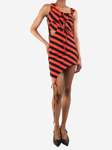 Monse Red and black asymmetric striped cutout mini dress - size UK 6