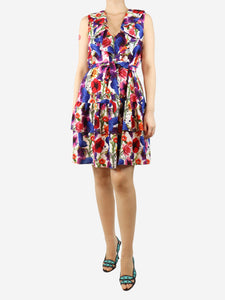 Borgo De Nor Multi floral mini dress with belt - size UK 10