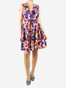 Borgo De Nor Multi floral mini dress with belt - size UK 10