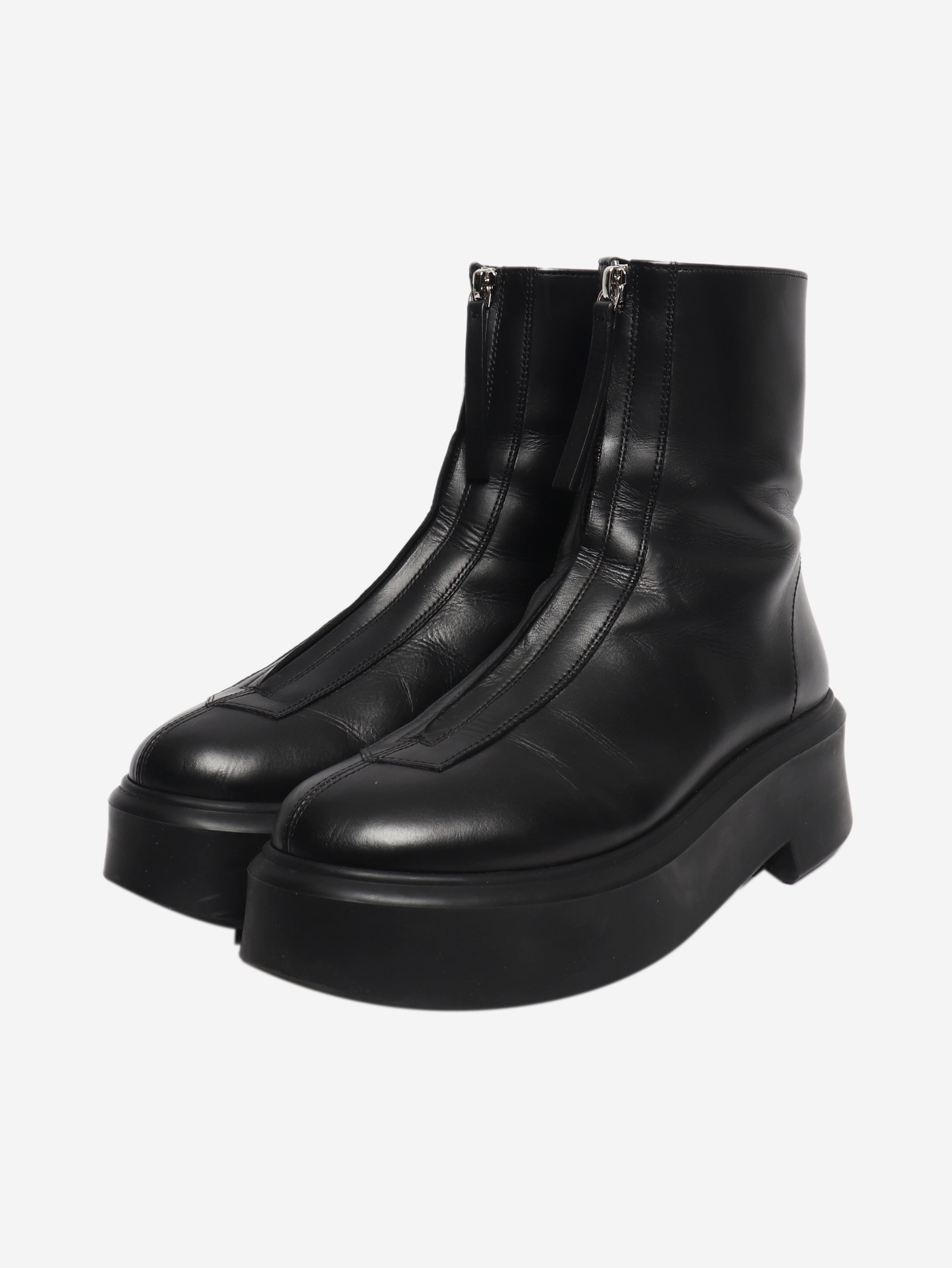 Black zip front leather boots - size EU 39 (UK 6) Boots The Row 