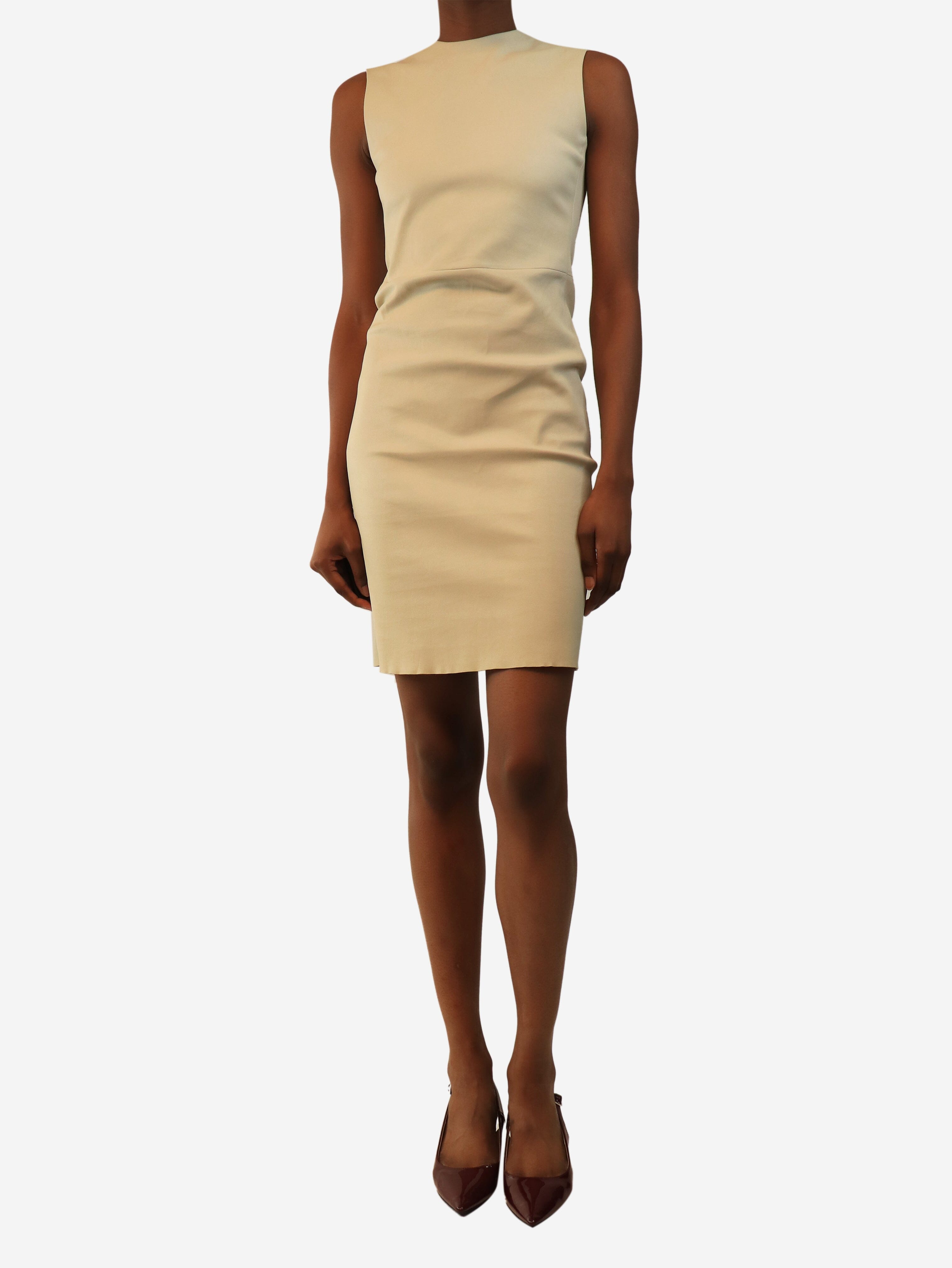 Cream sleeveless lambskin midi dress - size UK 6 Dresses Prada 