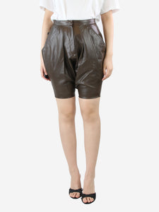 Givenchy Brown pleated leather shorts - size UK 8