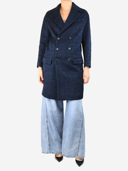 Dark blue brocade double-breasted coat - size UK 8 product image