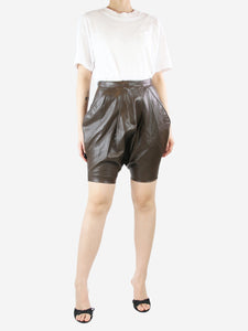 Givenchy Brown pleated leather shorts - size UK 8