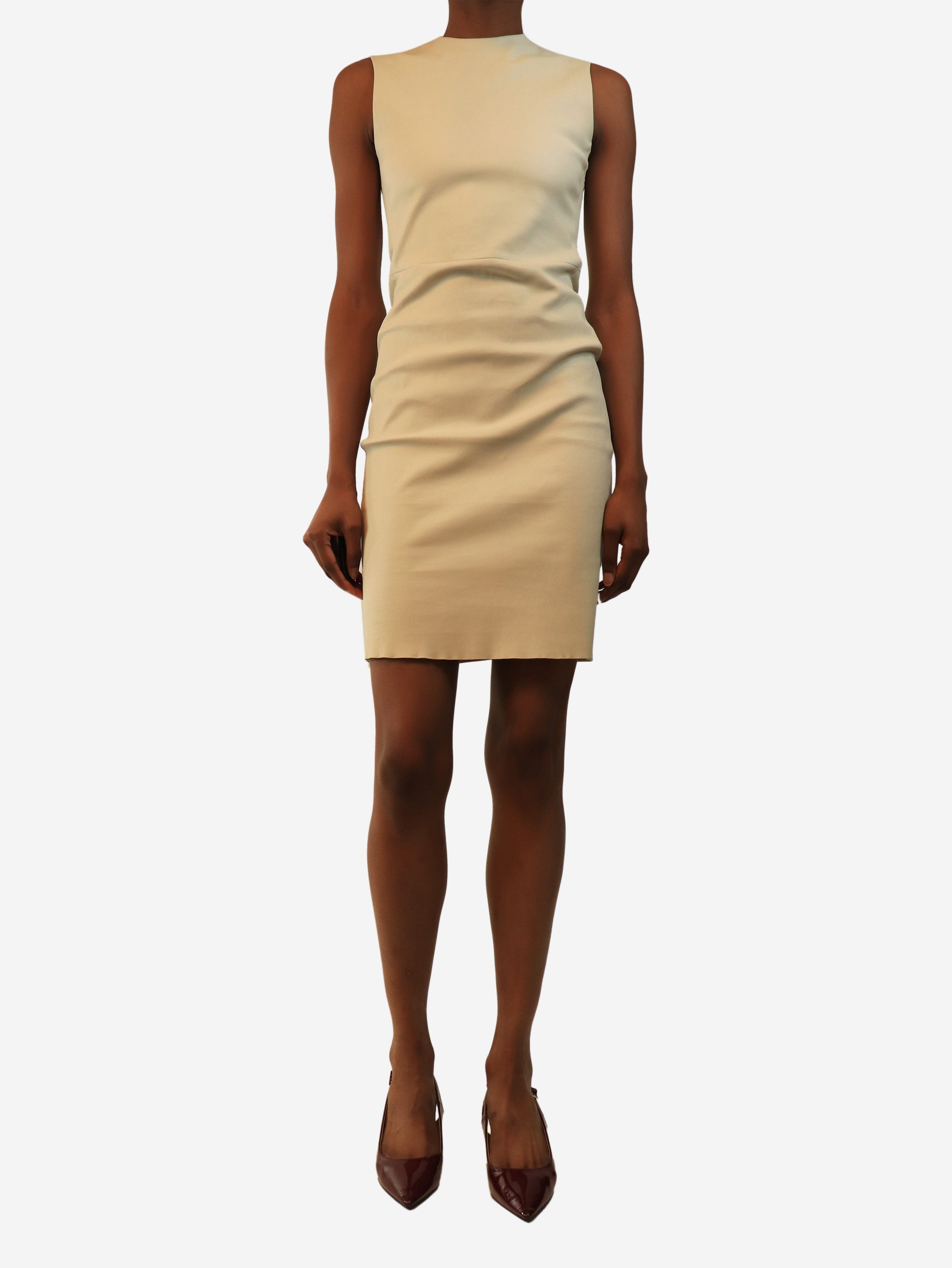 Cream sleeveless lambskin midi dress - size UK 6 Dresses Prada 