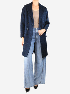 Joseph Dark blue brocade double-breasted coat - size UK 8