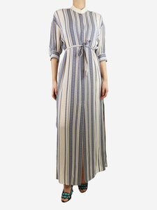 Zeus + Dione Blue and white abstract striped maxi dress - size UK 10