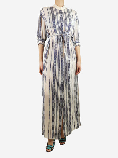 Blue and white abstract striped maxi dress - size UK 10 Dresses Zeus + Dione 