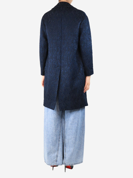 Dark blue brocade double-breasted coat - size UK 8 alternate image