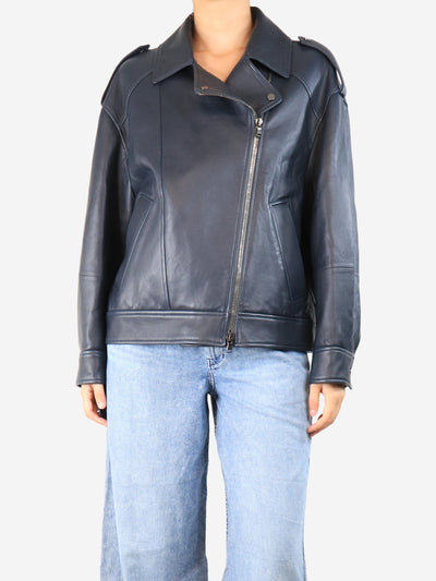 Navy blue leather biker jacket - size UK 10 Coats & Jackets Brunello Cucinelli 