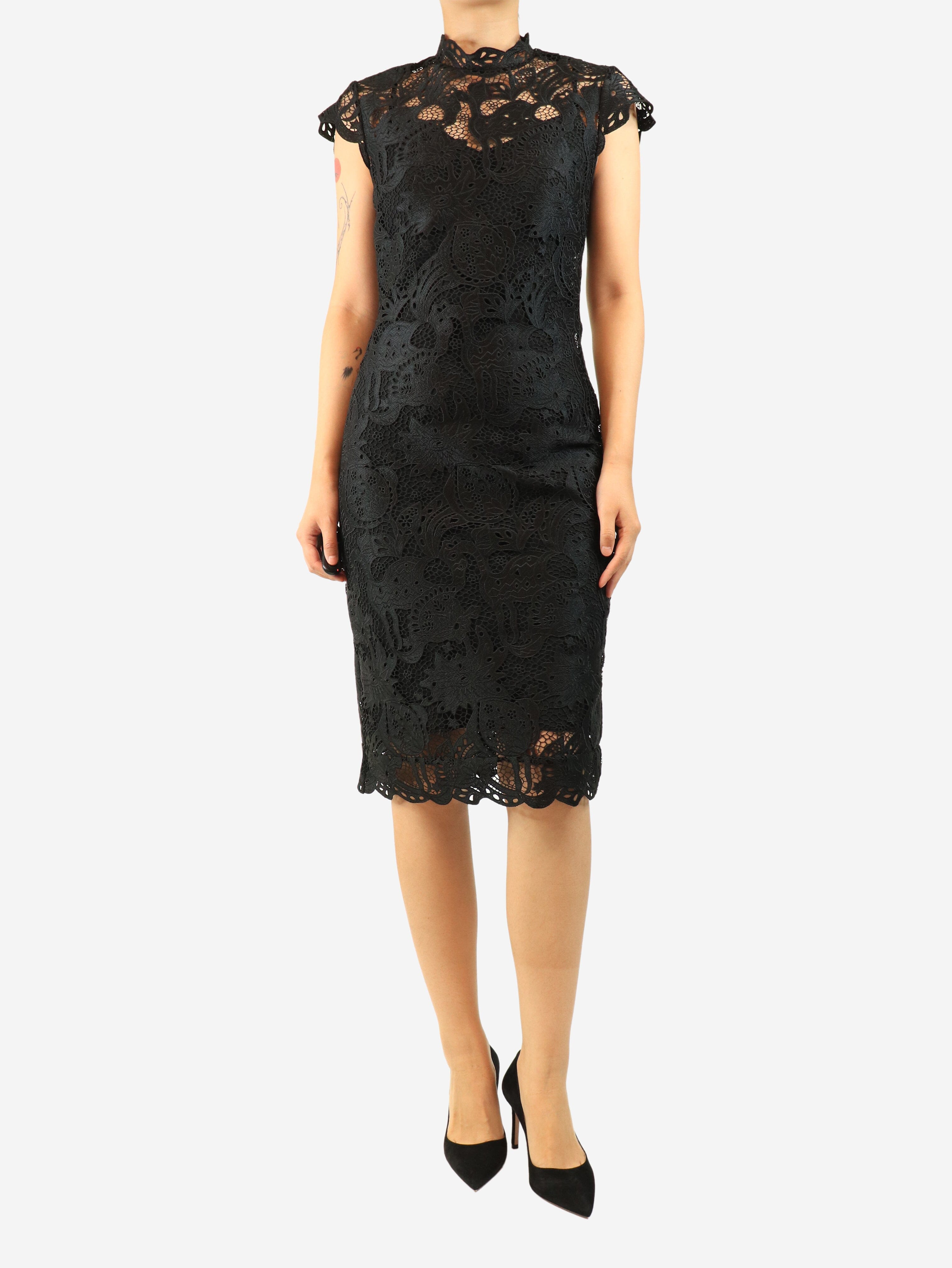 Black lace short sleeve dress - size UK 8 Dresses Staud 