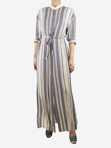 Zeus + Dione Blue and white abstract striped maxi dress - size UK 10