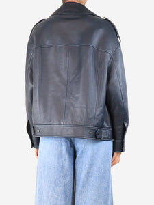 Brunello Cucinelli Navy blue leather biker jacket - size UK 10