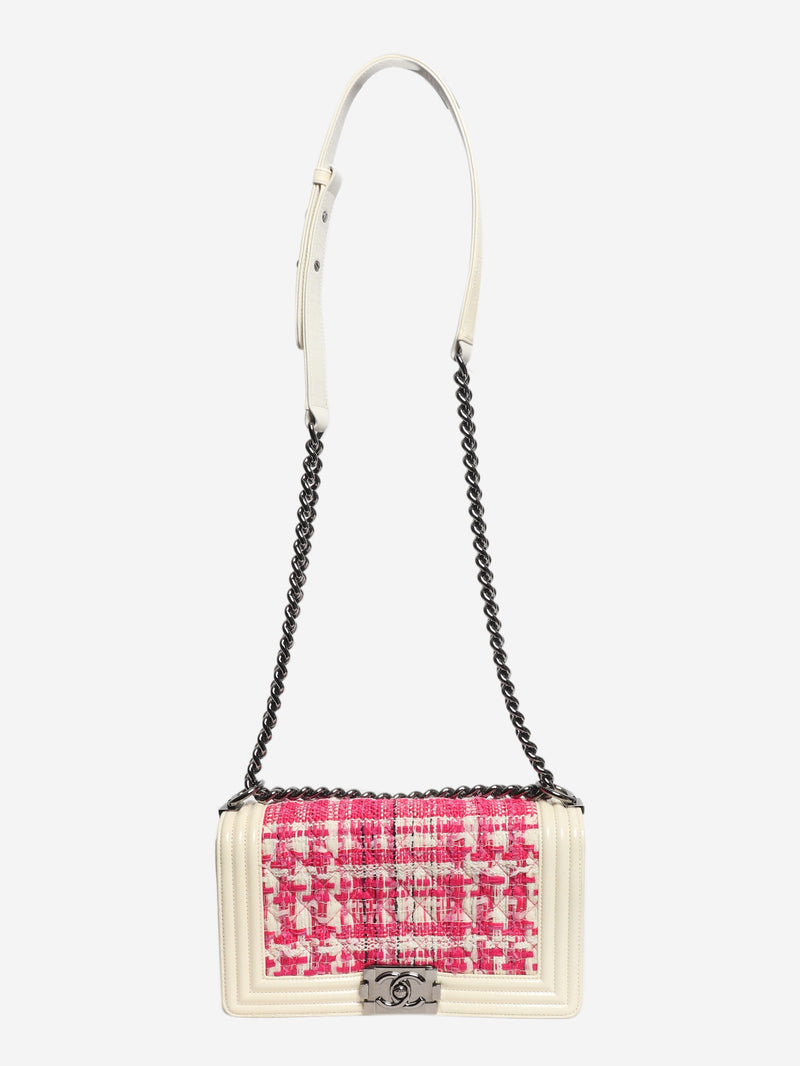 Pink and white 2014 leather and tweed boy bag Shoulder bags Chanel 