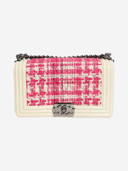Pink and white 2014 leather and tweed boy bag product image